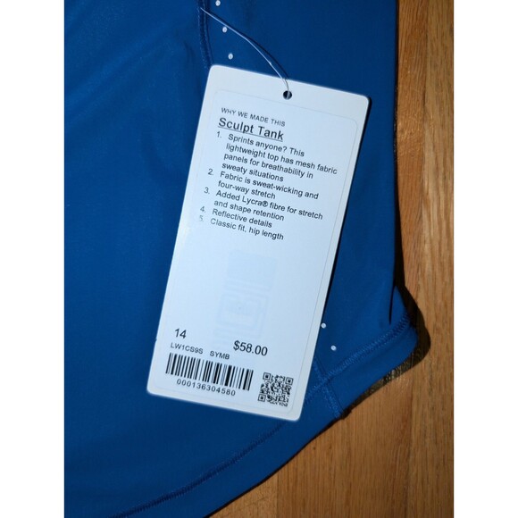 Lululemon Authentic Sculpt Tank Top Size 14 Perforated Symphony Blue $58 NWT - Picture 5 of 5